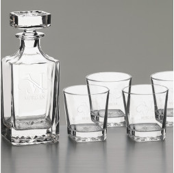 Polar Camel 750mL Square Glass Decanter Set with Four 11 oz. Rocks Glasses in Black Gift Box with Printed Paper Sleeve