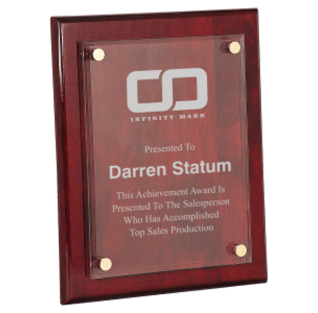 8" x 10" Rosewood Piano Finish Floating Glass Plaque 8" x 10" Rosewood Piano Finish Floating Glass Plaque