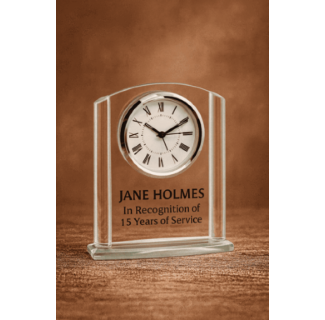 6 1/4" Arch Glass Clock with Second Hand Timing and Alarm 