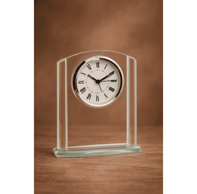 6 1/4" Arch Glass Clock with Second Hand Timing and Alarm 