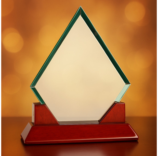 9 1/2" Jade Diamond Prestige Glass with Rosewood Piano Finish Base